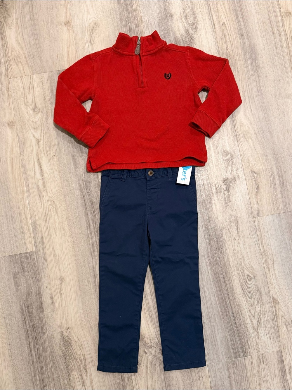 Chaps Boys Red Quarter Zip Pullover + Carter’s Navy Chino Pants Size 4/4T